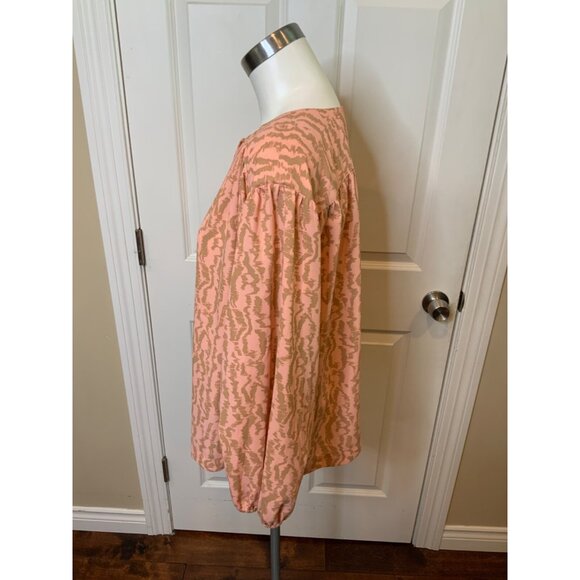 Elizabeth and James Light Pink & Brown Print Button-Up Blouse Shirt,  Size XXL - Picture 3 of 5